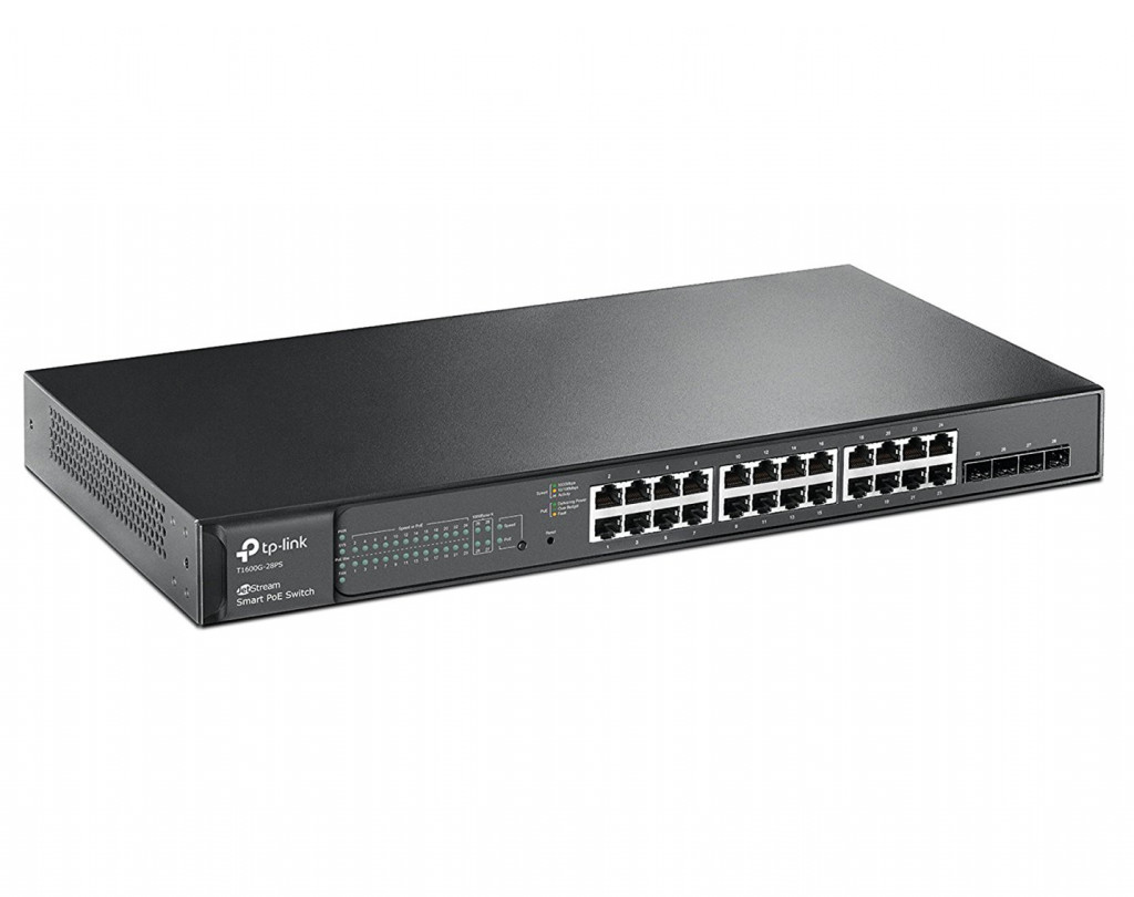 سوئیچ شبکه 24 پورت +PoE با 4 پورت SFP تی پی لینک مدل T1600G-28PS (TL-SG2424P)